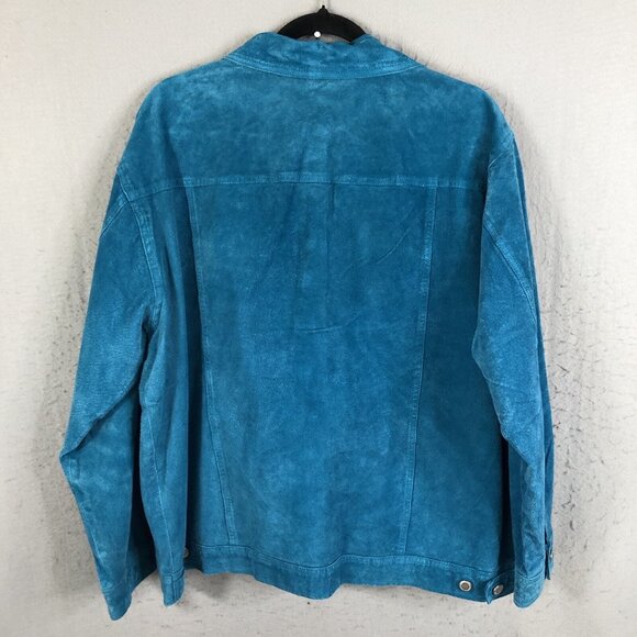 CWS Leather Jacket Womens 1X Plus Size Blue Suede Trucker Turquoise Western - Picture 2 of 16